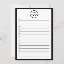 Convite Modern Black White Monogram Name To Do List
