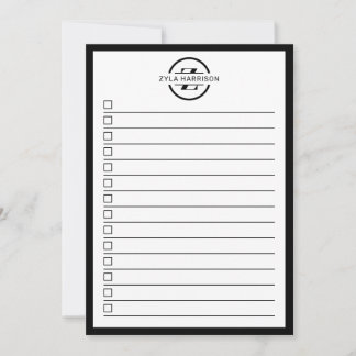 Convite Modern Black White Monogram Name To Do List
