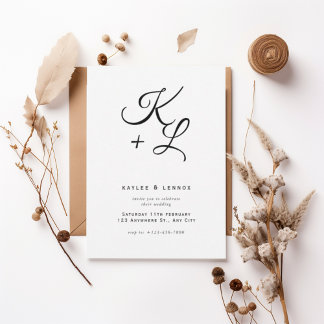 Convite Modern Black & White Monogram Wedding Invitation
