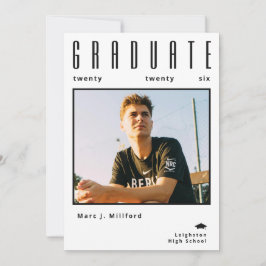Convite Modern Black White Photo Graduation Announcement