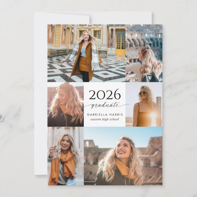 Convite Modern Black + White Script 2026 Graduation (Frente)