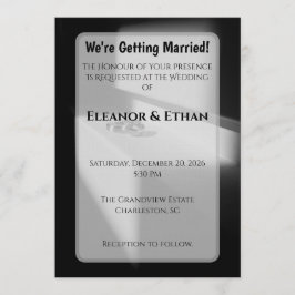 Convite Modern Black & White Shadow Rings Engagement