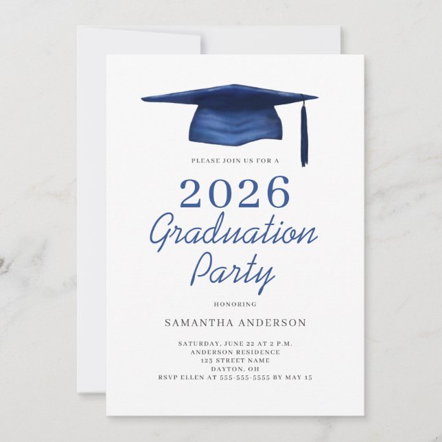 Convite Modern Blue 2026 Graduation Party  (Frente)