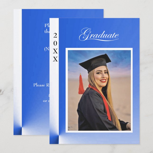 Convite Modern Blue Abstract Graduation Invitation - photo (Frente/Verso)