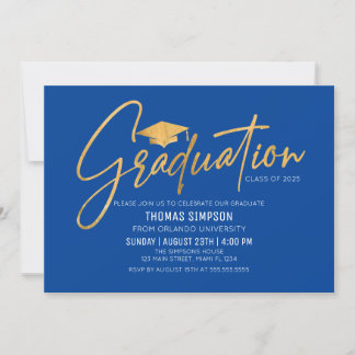Convite Modern blue and gold Graduation Invitation