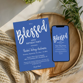 Convite Modern Blue Blessed Any Occasion Birthday Party