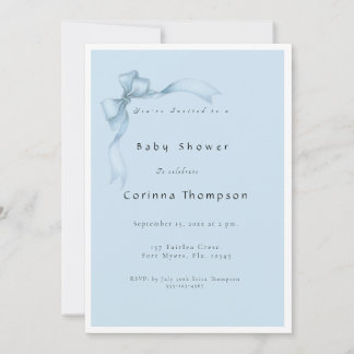 Convite Modern Blue Bow Ribbon Baby Boy Shower