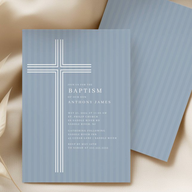Convite Modern Blue Cross Baptism Invitation (Criador carregado)