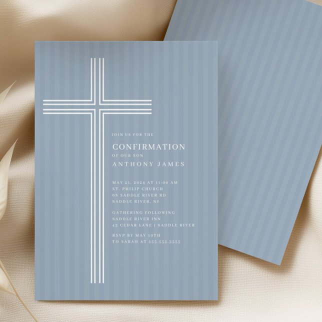 Convite Modern Blue Cross Confirmation Invitation (Criador carregado)