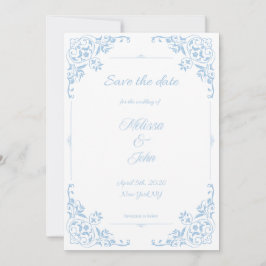 Convite Modern Blue Filigree French Country Save the Date