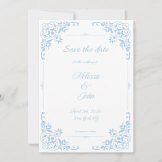 Convite Modern Blue Filigree French Country Save the Date