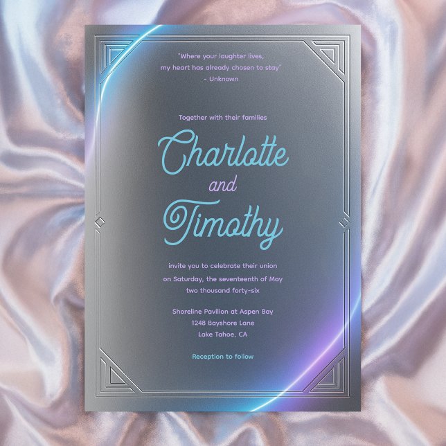 Convite Modern Blue Gray Purple Electric Neon Glow Wedding (Modern Blue Gray Purple Electric Neon Glow Wedding Invitation
)