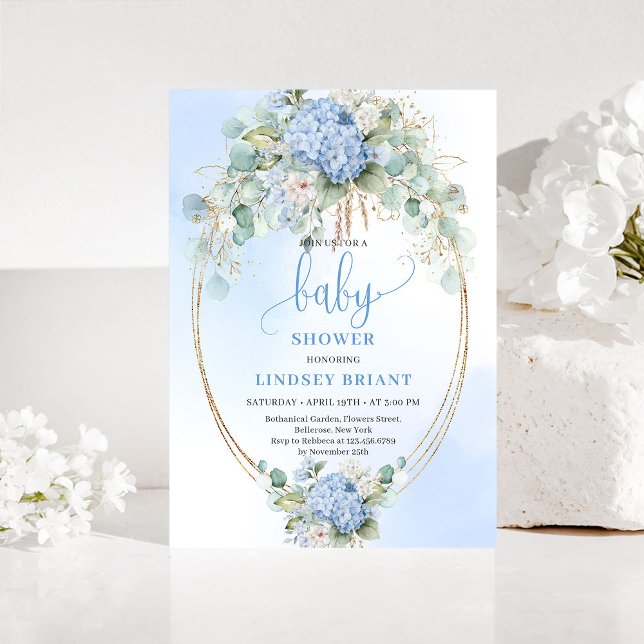 Convite Modern Blue Hydrangea Baby Shower Invitation (Modern Blue Hydrangea Baby Shower Invitation)