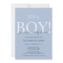 Modern Blue It's a Boy Typography Baby Shower