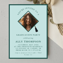 Convite Modern Blue Photo Frame Graduation Party