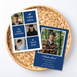 Convite Modern Blue Photo Graduation Party Invitation