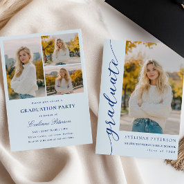 Convite Modern Blue Script Photo Graduation Invitation