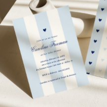 Modern Blue Stripe Heart Valentine Baby Shower