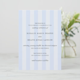 Convite Modern Blue Stripes Elegant Wedding