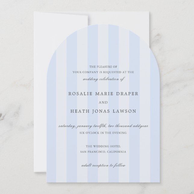 Convite Modern Blue Stripes Elegant Wedding (Frente)