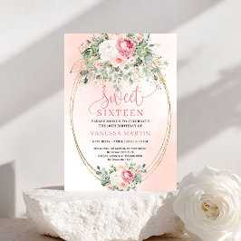 Convite Modern Blush and Gold Sweet Sixteen Celebration 