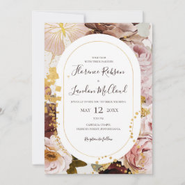 Convite Modern Blush Floral Watercolor Tudo Em Um Casament