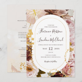 Convite Modern Blush Floral Watercolor Tudo Em Um Casament