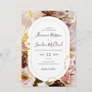 Convite Modern Blush Floral Watercolor Tudo Em Um Casament