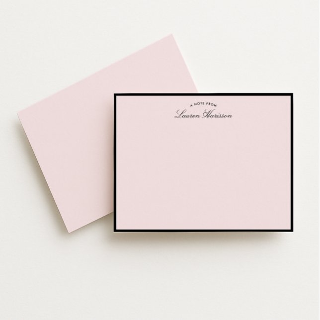 Convite Modern Blush Pink Black Frame Note Card (Criador carregado)