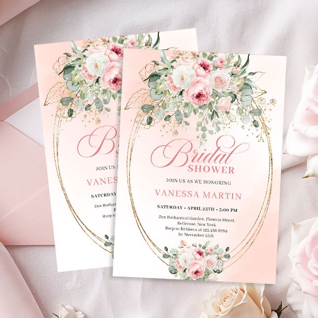 Convite Modern Blush Pink Bridal Shower Gold Invitation (Modern Blush Pink Bridal Shower Gold Invitation)