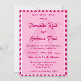 Convite Modern Blush Pink Chevron QR Code Photo Wedding