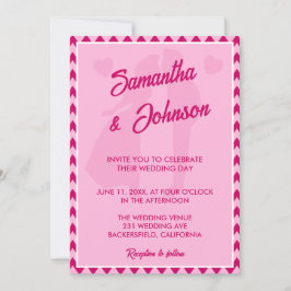 Convite Modern Blush Pink Chevron Stripe QR Code Wedding