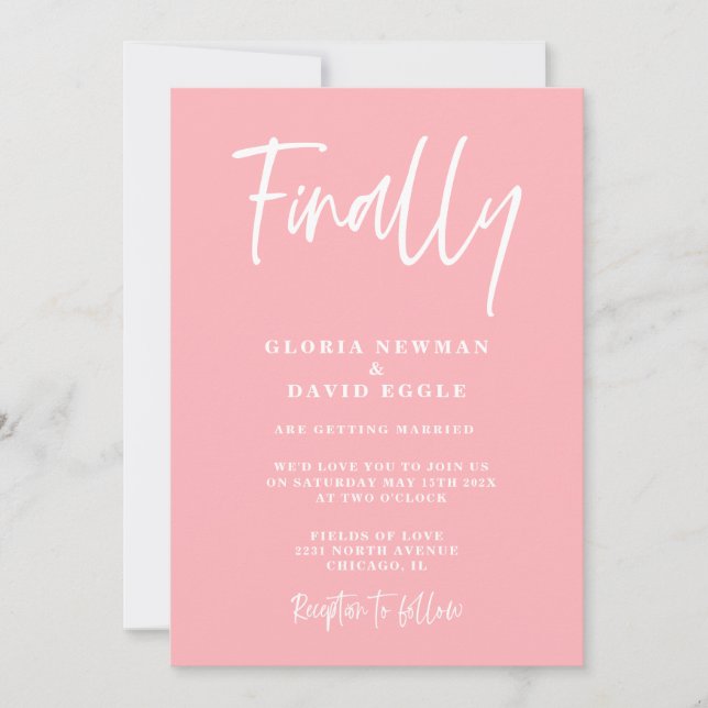 Convite Modern Blush Pink Finally Wedding Invitation (Frente)