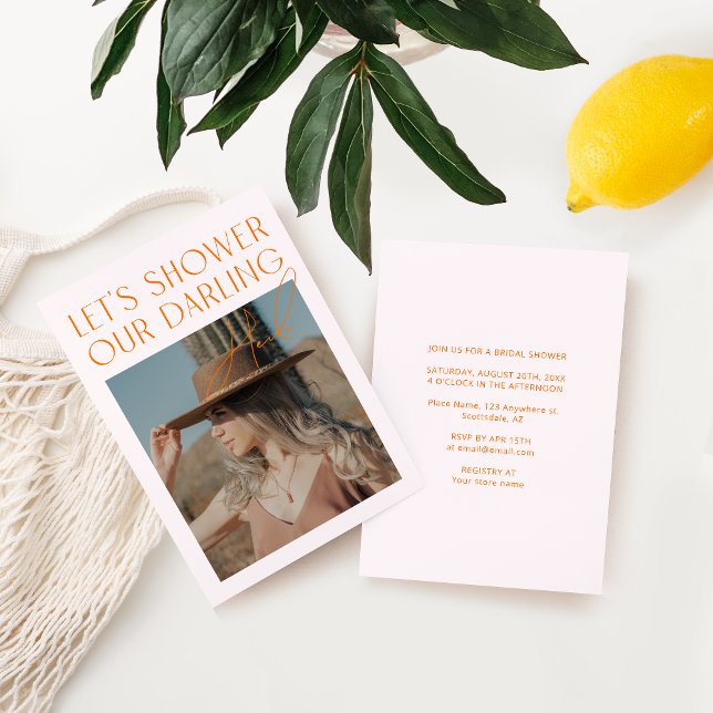 Convite Modern Blush Pink & Vibrant Orange Bridal Shower I (Criador carregado)