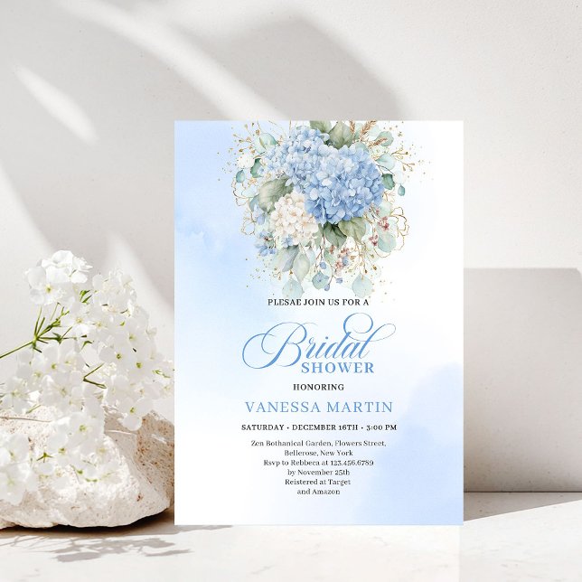 Convite Modern Bohemian Blue Floral Bridal Shower Invite (Modern Bohemian Blue Floral Bridal Shower Invitation)