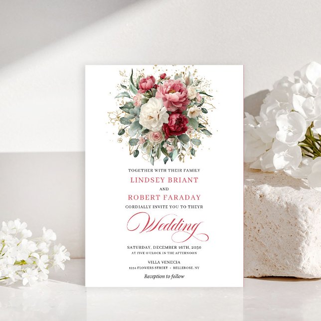 Convite Modern Bohemian Blush White Greenery Gold Wedding (Modern Bohemian Blush White Greenery Gold Wedding Invitation)