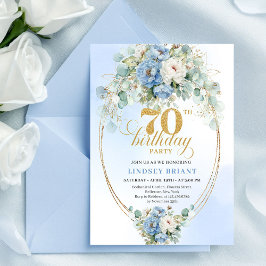 Convite Modern Bohemian Dusty Blue Peonies 70th Birthday
