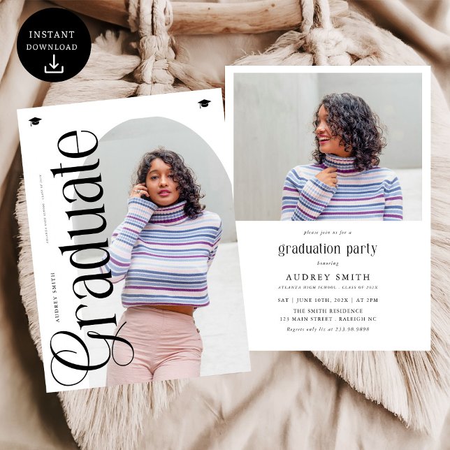 Convite Modern Boho Arch 2 Photos Graduation (Criador carregado)