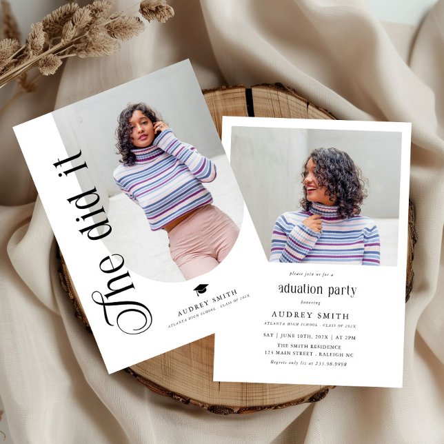 Convite Modern Boho Arch 2 Photos Graduation (Criador carregado)