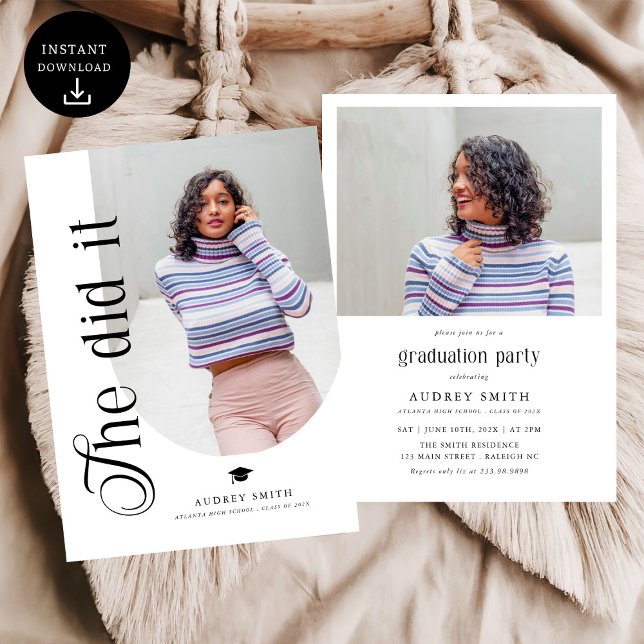 Convite Modern Boho Arch 2 Photos Graduation (Criador carregado)