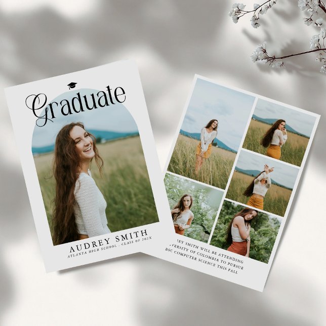 Convite Modern Boho Arch 6 Photos Graduation Announcement (Criador carregado)