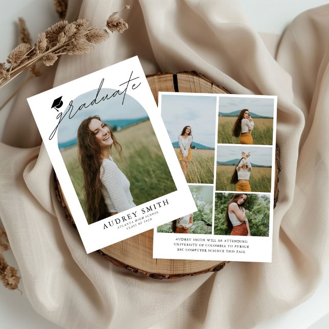 Convite Modern Boho Arch 6 Photos Graduation Announcement (Criador carregado)