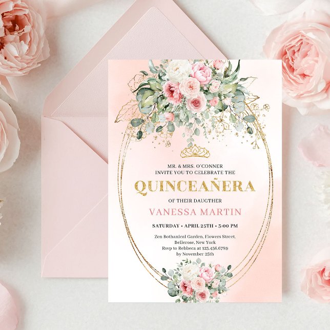 Convite Modern Boho Blush Floral Quinceañera Invitation (Modern Boho Blush Floral Quinceañera Invitation)