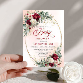 Convite Modern Boho Burgundy and Gold Baby Shower Invite