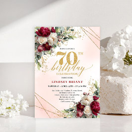 Convite Modern Boho Burgundy Floral 70 Years Young Invite