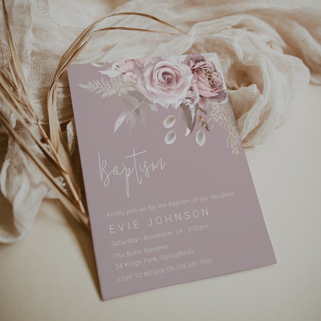 Convite Modern Boho Dusty Rosa Baptism (Criador carregado)