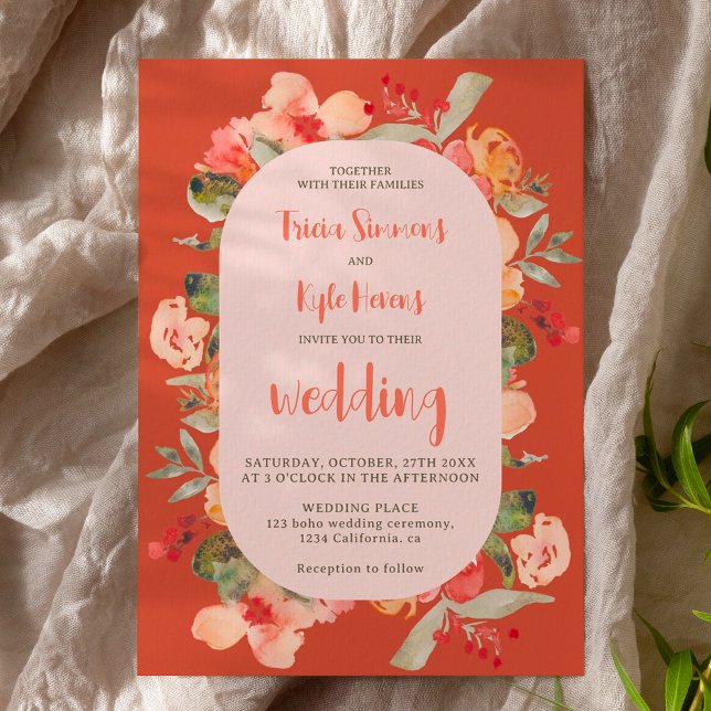 Convite Modern Boho fall terracotta script floral casament (Modern Boho fall terracotta script floral wedding Invitation)
