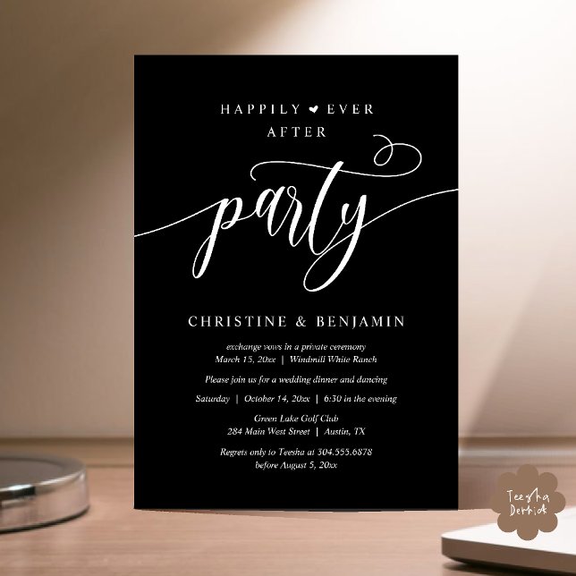Convite Modern Boho Feliz Para Sempre Depois Do Partido Da (Modern Boho Happily Ever After Reception Party Invitation card PDF in classy black white)