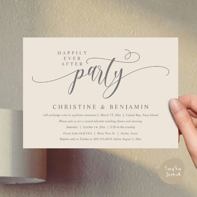 Convite Modern Boho Feliz Para Sempre Depois Do Partido Da (Modern Boho Happily Ever After Reception Party Invitation card PDF in classy cream grey)