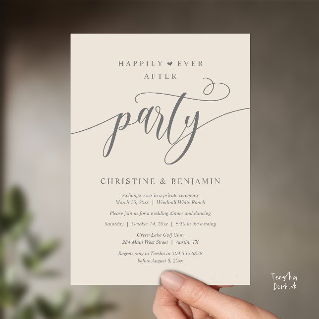 Convite Modern Boho Feliz Para Sempre Depois Do Partido Da (Modern Boho Happily Ever After Reception Party Invitation card PDF in classy cream grey)